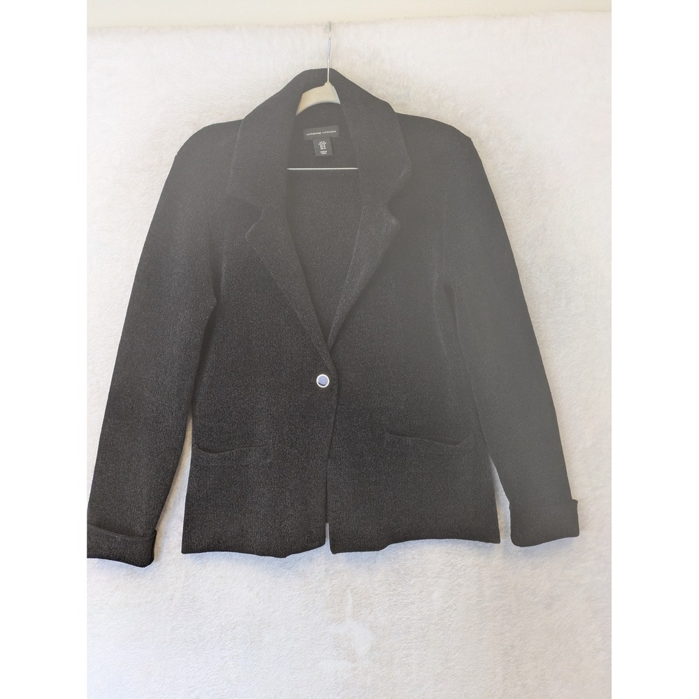 Adrienne Vittadini Knit Blazer Women's Medium Black Single‎ Button Career Jacket